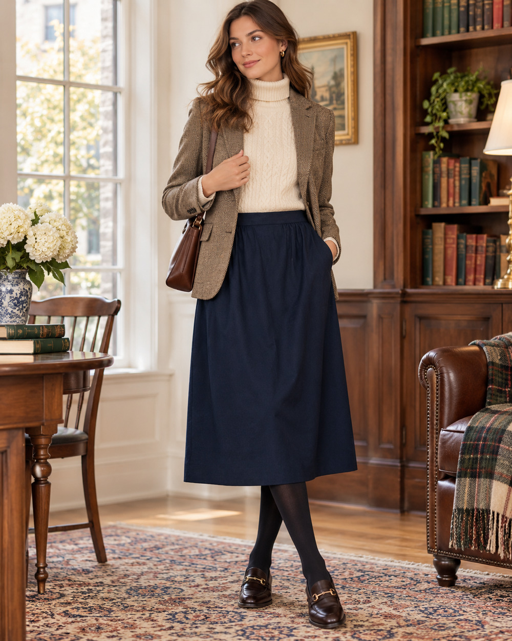 VTG Pendleton Womens Tweed Skirt 6 Blue Midi Made in USA Academia Preppy Classic